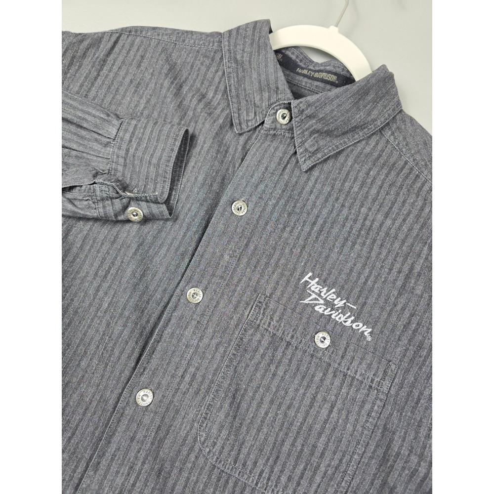 Harley-Davidson Mens Medium Gray Striped Long Sleeve Button Down 96019-07VM